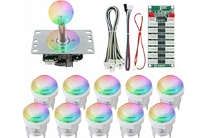 SJ@JX Arcade RGB LED Button Encoder Joystick DIY Kit – 16M Color Lighting, Adjustable Brightness & Modes, 4/8-Way Sanwa-Style