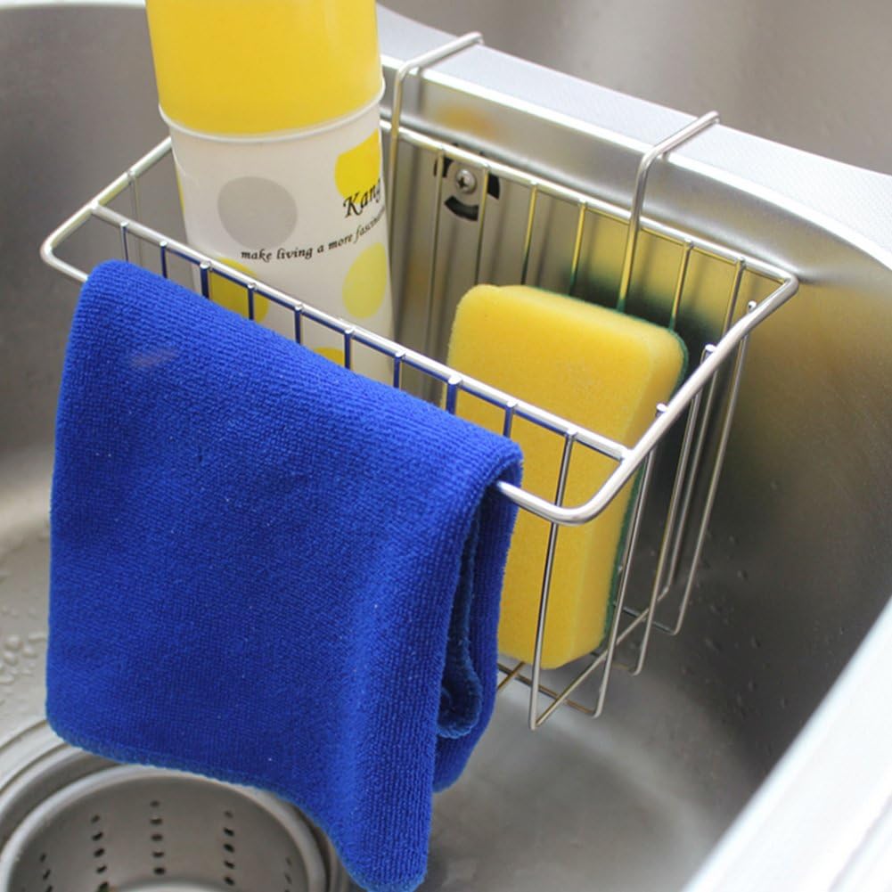 JINBEST Kitchen Sink Caddy Stainless Steel Sink Hanging Holder Soap Brush Sponge Holder Rack (Kitchen Sink Hanging Holder)