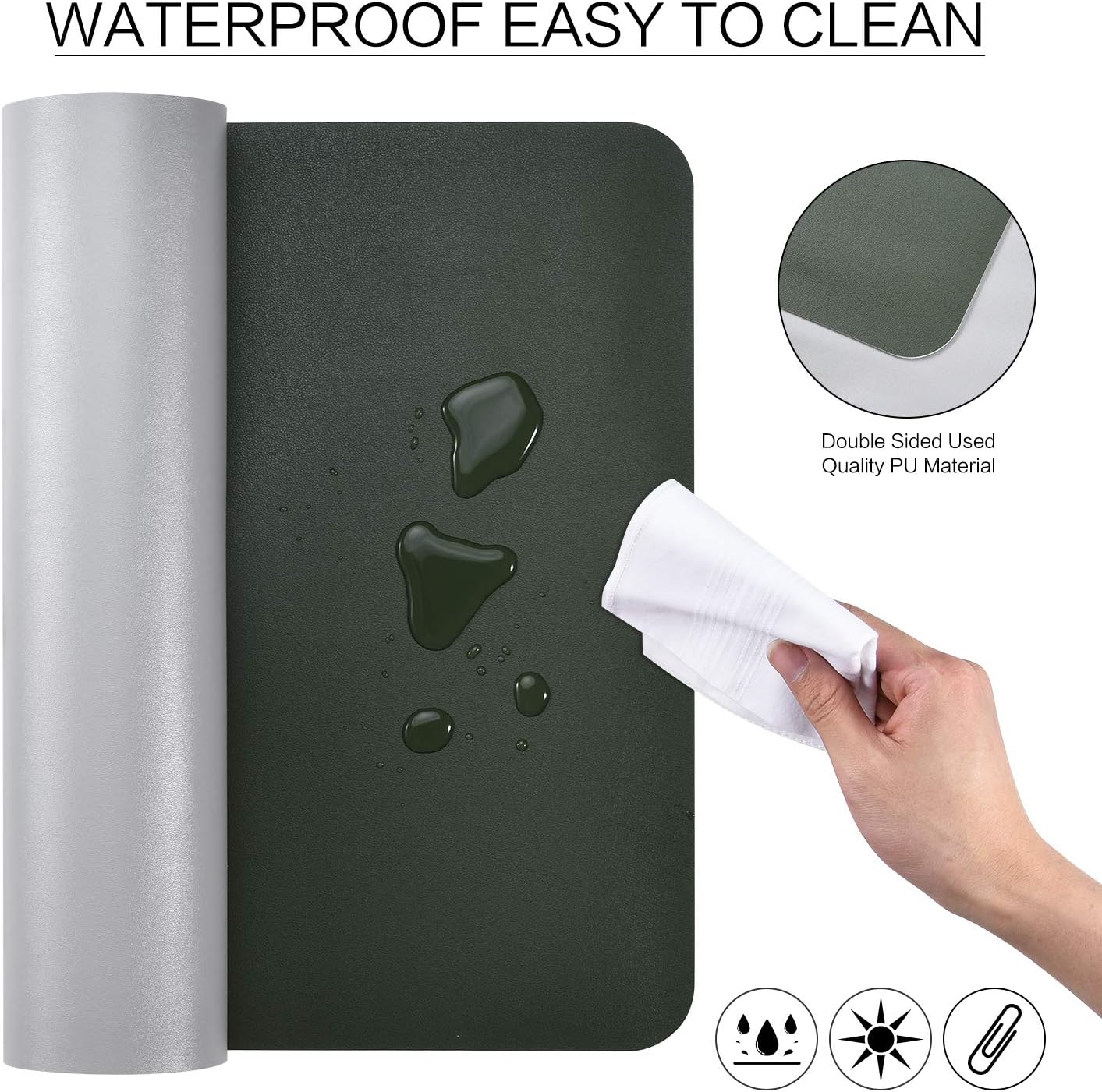 Dual-Sided Desk Pad (31.5 x 15.7"), Waterproof Leather Office Desk Mat, PU Mouse Pad, Desk Cover Protector, Desk Writing Mat for Office/Home/Work/Cubicle (Green/Gray) : Office Products