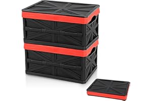 ORIENTOOLS 30L Foldable Storage Crate - Durable, Space-Saving Organizer for Home, Office & Travel, 17x12x9 Inches, Red & Black, PP material (2-Pack)