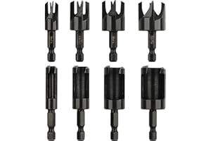 AOKLIT Plug Cutter, 8Pcs Wood Plug Cutters Drill Bit Set with 1/4 Hex Shank, Straight and Tapered Taper Cutting Tool 1/4", 5/