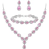 BriLove Wedding Bridal CZ Necklace Bracelet Earrings Jewelry Set for Women Teardrop Infinity Figure 8 Y-Necklace Tennis Dangle Party Prom Accessories