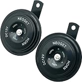NEOGET 12V Loud Car and Motorcycle Disc Horn Kit, 128dB | Loud car and motorcycle horn pair uses flat 90mm metal housings and 128dB high/low tones for tight mounting spaces.