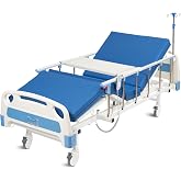 Real Relax Premium 2 Function Full Electric Hospital Bed, ICU Electric Medical Bed with 4 inch Foam Mattress &amp; IV Pole, Dining Table Board and 5 inch Locking Casters, 530LBS Loading.