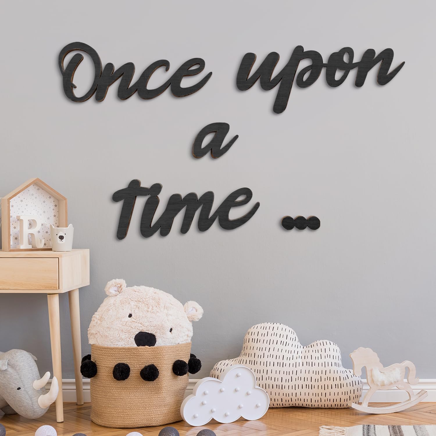 Once Upon a Time Sign, Read Letters Decor Sign Wooden Reading Corner Decor for Kids Bedroom and Stick Wall Art for School Classroom Nursery Playroom Decor (Black)
