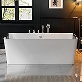Empava 67 inch Whirlpool Bathtub, Acrylic Freestanding Tub Hydromassage Gracefully Rectangle Shaped Whirlpool 8 Water Jets So