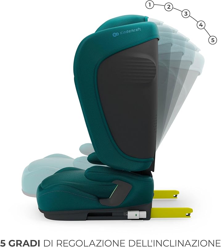 Kinderkraft UNITY2 Seggiolino Auto I-size 100-150 cm, circa da 3,5 a 12 anni, Sistemi di Sicurezza H-GUARD, Facile da Pulire, Rivestimento Traspirante, SPS+, Verde