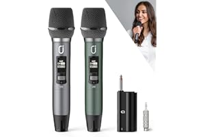HWWR Wireless Microphones, Professional UHF Dual Microphones for Karaoke, Wireless Dynamic Microphone System Set with Rechargeable Receiver,Plug and Play, Speech, Wedding, Church, PA System