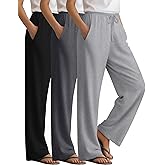 Sweetyweee 3 Pack Women's Lounge Pants Cozy Wide Leg Yoga Pants Casual Drawstring Loose Baggy Sweatpants with Pockets
