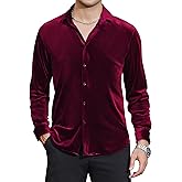 Damipow Mens Luxurious Velvet Dress Shirts Long Sleeve Casual Button Down Shirt for Wedding Party
