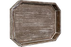 CEDARLUX Wooden Decorative Tray, Rustic Serving Tray with Wood Bead, Farmhouse Big Tray for Ottoman, Countertop, Coffee Tabl, 16.5" x 13"x 1.6" (Retro Brown)