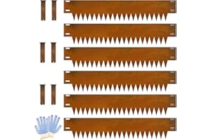 Ganeekiron Metal Landscaping Edging, 6Hx40L-Inch Cor Ten Steel Landscape Edging with 6 Clips and Gloves, 6-Pack Unique Rust-Finish Edging, for Enhanced Garden, Yard, Park, Lawn