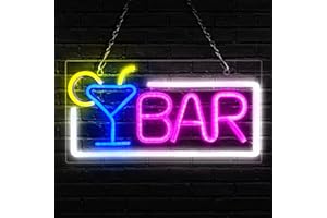RAINDEE Neon Bar Signs, Premium Acrylic Bar Neon Signs for Wall Decor, Bright LED Bar Sign with Metal Chain, USB Powered Bar Neon Lights, Bar Signs for Home Bar, Bistro, Party, Club, Door