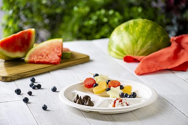 COMFY PACKAGE [10 INCH – 125 PACK 100% COMPOSTABLE 3 COMPARTMENT PAPER PLATES, WHITE HEAVY-DUTY DIVIDED PLATES, DISPOSABLE BIODEGRADABLE PLATES