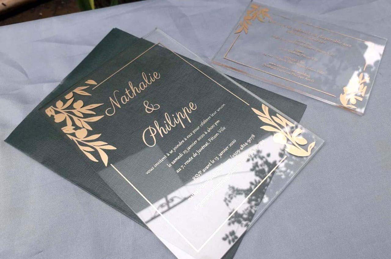 Buy Gold Ink Printed Acrylic Invitations with Envelopes Clear Acrylic