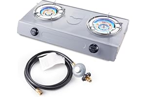 Amzgachfktch 2 Burner Gas Stove, 26300 BTU Portable Propane Stove, Double Propane Gas Cooktop Auto Ignition, Camping Stove for RV, Apartments, Outdoor, Emergency