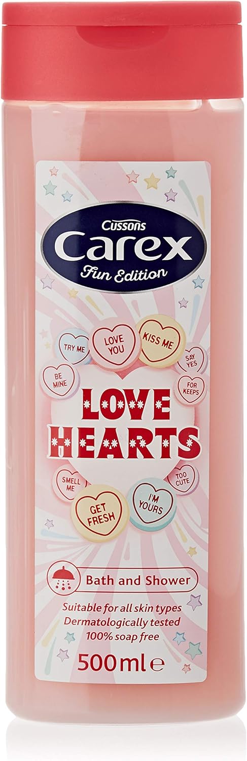 Carex Fun Editions Love Hearts Shower Gel, Cleans, Cares and Protects, Bulk Buy, Pack of 6 x 500 ml, Pink, 500 ml (Pack of 6)