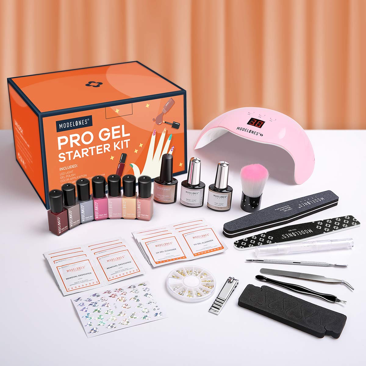 Gel Nail Polish Kit with U V Light 48W LED Nail Lamp Modelones 7 Colors Shellac Gel Nail Polish Set, Base Top Coat, Nail Primer, Nail Art decorations, Home DIY Starter Kit Gel Manicure Kit with Light : Beauty