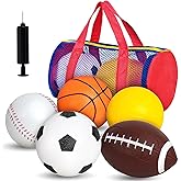 LovesTown Sports Balls for Kids, 5 Pack Inflatable Playground Balls Rubber Kickballs Dodgeballs with Duffle Bag, for Kids Toddlers Indoor Outdoor Toys