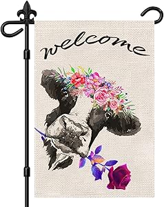 Summer Garden Flag, Welcome home flag, Cow Garden Decor Flag with Double-sided pattern, Vertical Yard flag 12X18 Inch, Waterproof decoration Yard flag for Garden, Window, Durable Summer Garden Flag