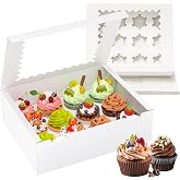 RYDDOY 4 Pack White Cupcake Boxes, Hold 12 Count Cupcake, Cupcake Carriers | Cupcake Containers with Window, Easy Assemble Cupcake Holder for Birthday Holiday,Party Bakery,Cupcakes,Desserts, Baked Goods
