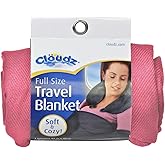 Cloudz Cozy Compact Airplane Travel Blanket for Your Flight, Car, Camping, Home or Comforting Warmth Anywhere! - Light Pink