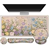 AIMSA Large Gaming Mouse Pad, Keyboard Wrist Rest Pad, Wrist Support Mousepad Set, Extended Desk Pad Ergonomic Desk Mat for Home Office, Beautiful Flowers