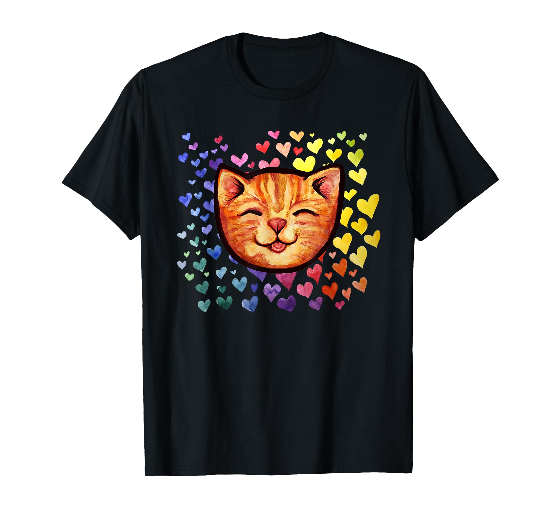 Happy Orange Tabby Cat Cute Cat Rainbow T-Shirt — image 1