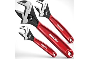 SEDY Adjustable Wrench Set Pipe Spanner: 6" 8" 10" Wide Jaw Black Oxide Wrench With Cushion Grip, Laser Marked Metric & SAE Scales, CR-V Steel for Professional