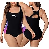 Halcurt Plus Size Athletic Swimsuit for Women Adjustable Strap Racerback One Piece Bathing Suit