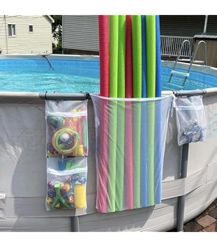 Filet de rangement extra large pour jouets de piscine, 200,7 x 119,4 cm, organiseur de jouets de piscine à suspendre avec 20 crochets, filet en maille renforcée, filet de clôture pour jouets