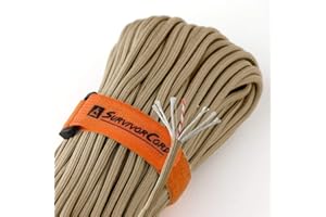 TITAN PARACORD 620 LB SurvivorCord Hank, Paracord 550 Type III, Military Grade, Heavy Duty Paracord with 3 Survival Strands, Cordage for Camping, with Survival Firestarter.