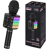Bluetooth Karaoke Microphone for Singing: Professional Handheld Wireless Microphone with Lights for Kids Adults Black