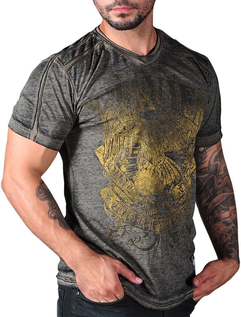 Xzavier Men's Cut Edge Vintage Burnout Acid Wash Graphic Shirt Small Teal Blue XXLarge Olive