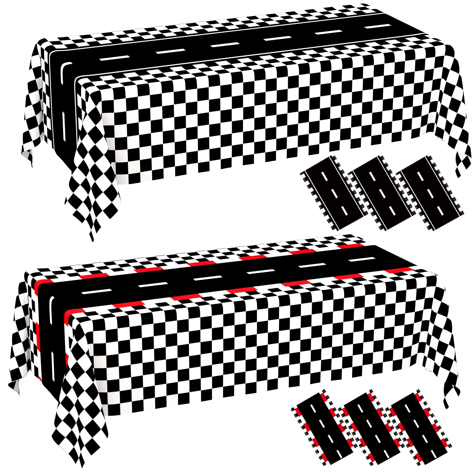 WNINK 6 Pack Race Car Table Cloth and Black White