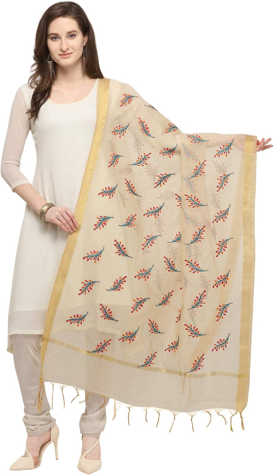 KANCHNAR Women's Embroidered Cotton Dupatta