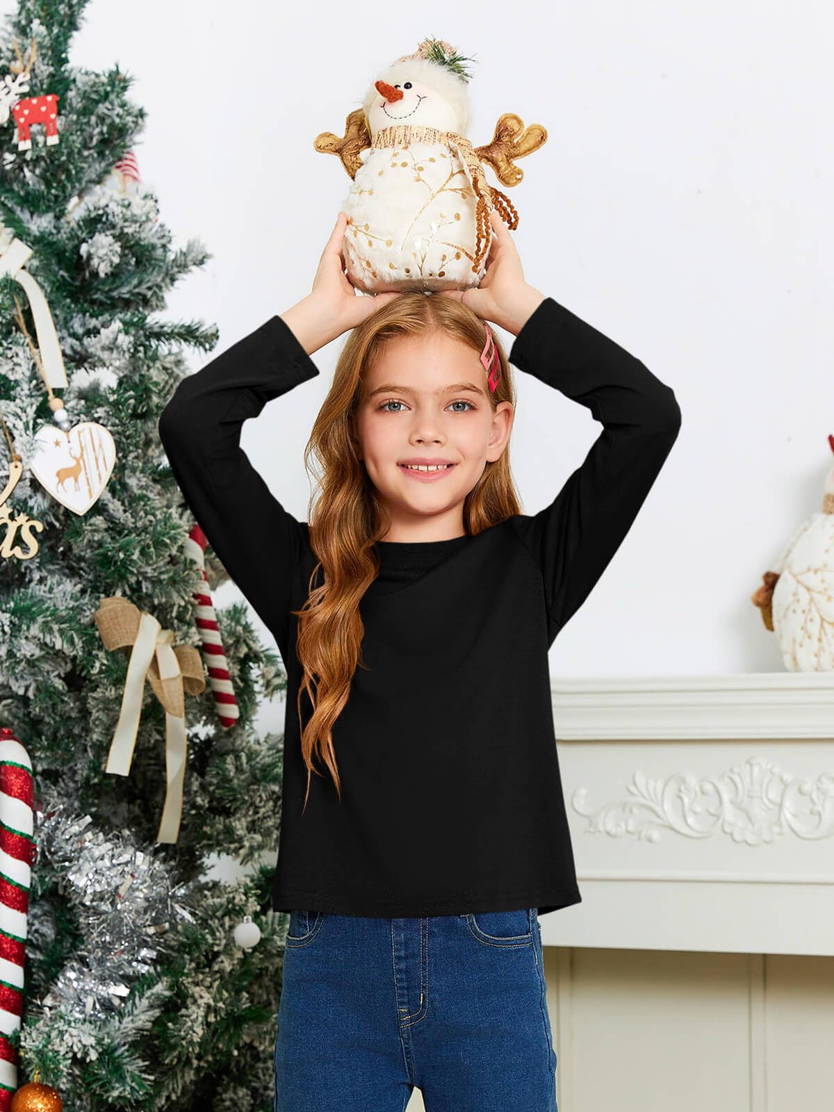 Haloumoning Girls Long Sleeve T Shirts Kids Fall Tops Crewneck Basic Tees 5-14Y