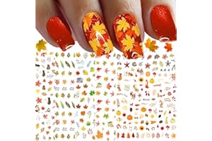 QDSUH Fall Nail Stickers, 3D Self-Adhesive Autumn Nail Decals Maple Leaf Nail Art Design for Acrylic Nails Thanksgiving Nail Accessories for Women Girls Kids (8 Sheets)