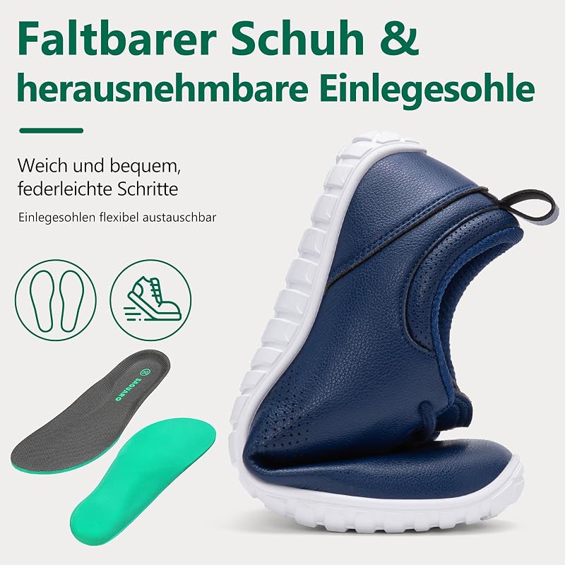 Barfußschuhe Herren Kunstleder Barfussschuhe Leicht Atmungsaktiv Minimalistische Barefoot Shoes für Outdoor Fitness Walking Freizeit Blau,Gr.42