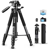 ZIKZOK 75" Camera Tripod Stand, Heavy Duty with Remote for DSLR iPad iPhone | Aluminum Tripod 20% taller, Foldable 2.9lb, Rem
