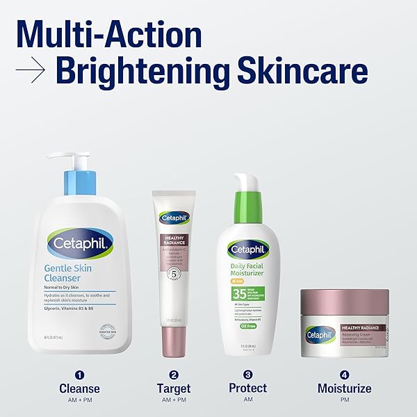 CETAPHIL FACE CREAM, HEALTHY RADIANCE RENEWING CREAM, VISIBLY REDUCES LOOK OF DARK SPOTS, BRIGHTENING LOTION, DESIGNED FOR SENSITIVE SKIN, HYPOALLERGENIC, FRAGRANCE FREE, 1.7OZ