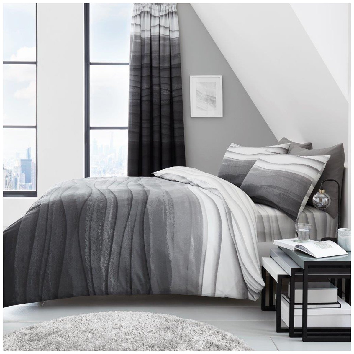 GC GAVENO CAVAILIA Easy Care Ombre Wave Printed Duvet Cover, Premium Ultra Soft Reversible Multicolored Quilt Bedding Set, Polycotton, Grey, Double