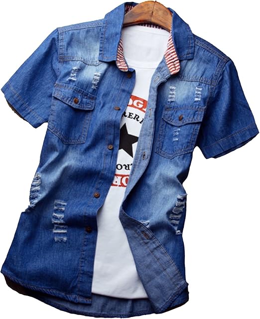 Amazon Heaven Days ヘブンデイズ スタイリッシュ デニム 半袖 シャツ 半袖シャツ メンズ シャツ 通販
