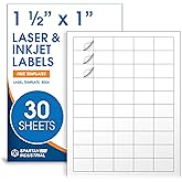 1 1/2" X 1" Printable Labels Compatible with Inkjet and Laser Printers - 30 Sheets, 1500 Total Paper Stickers for Return Addresses, UPC and EAN Barcodes - Spartan Industrial Template R004