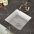 DeerValley DV-1K507 Haven Undermount Kitchen Sink 18" L x 18" W Fireclay Single Bowl Kitchen Sink Square Bar Sink with Sink Grid and Basket Strainer