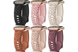 HEARTBOOM 6 Pack Leopard Engraved Bands Compatible with Apple Watch Band 40mm 44mm 38mm 45mm 49mm 42mm Women Men,Cheetah Sport Silicone Strap Wristbands for iWatch Series 9,Ultra,SE,Series 8 7 6 5 4 3 2 1