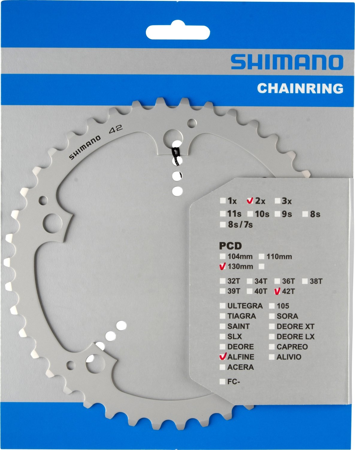 Shimano Y-1PB42000 Unisex Adult Chainring, Silver, 42 Teeth 130 mm