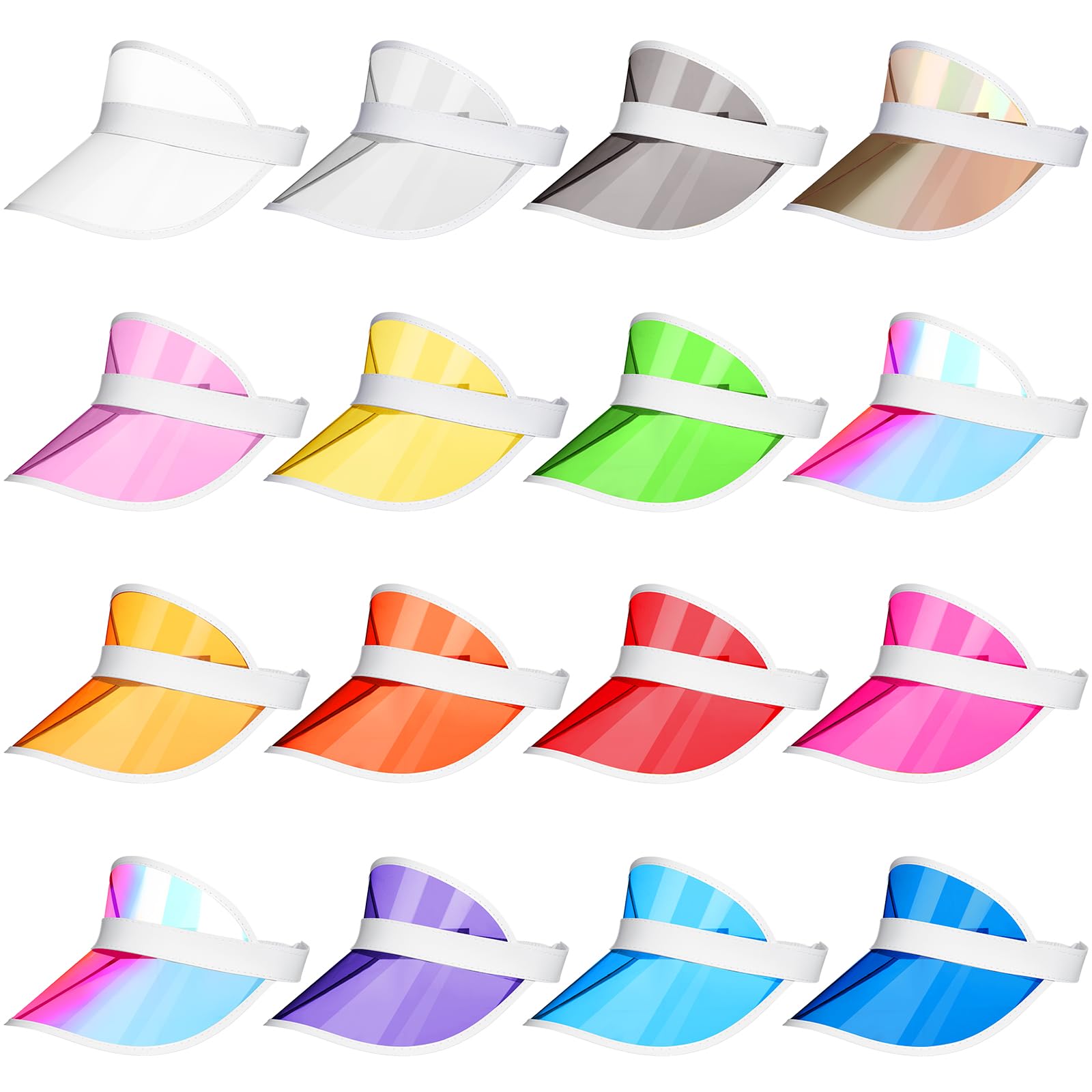 Photo 1 of 16 Pcs Unisex Sun Visors Plastic Clear Colorful PVC Poker Visor Transparent Sun Visor Hat for Sports Football Golf Summer Beach UV Protection Cap Candy Color Party Accessories Bulk