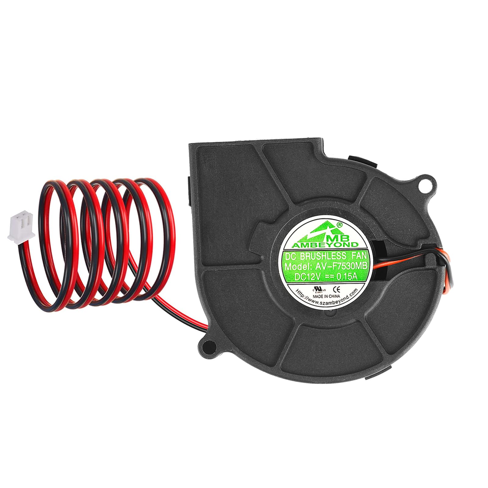 75mm x 30mm 7530 12V DC Brushless Cooling Blower Fan, Dual Ball Bearing System, 2pin