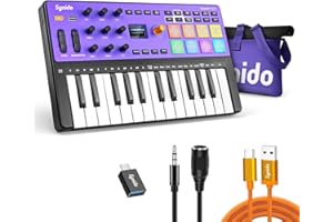 Synido Wireless USB C MIDI Controller Keyboard 25 Keys Rechargeable with 8 Velocity RGB Pads, OLED Screen, MIDI In/Out/Thru, Professional MIDI Keyboard for Music Production, TempoKEY W25